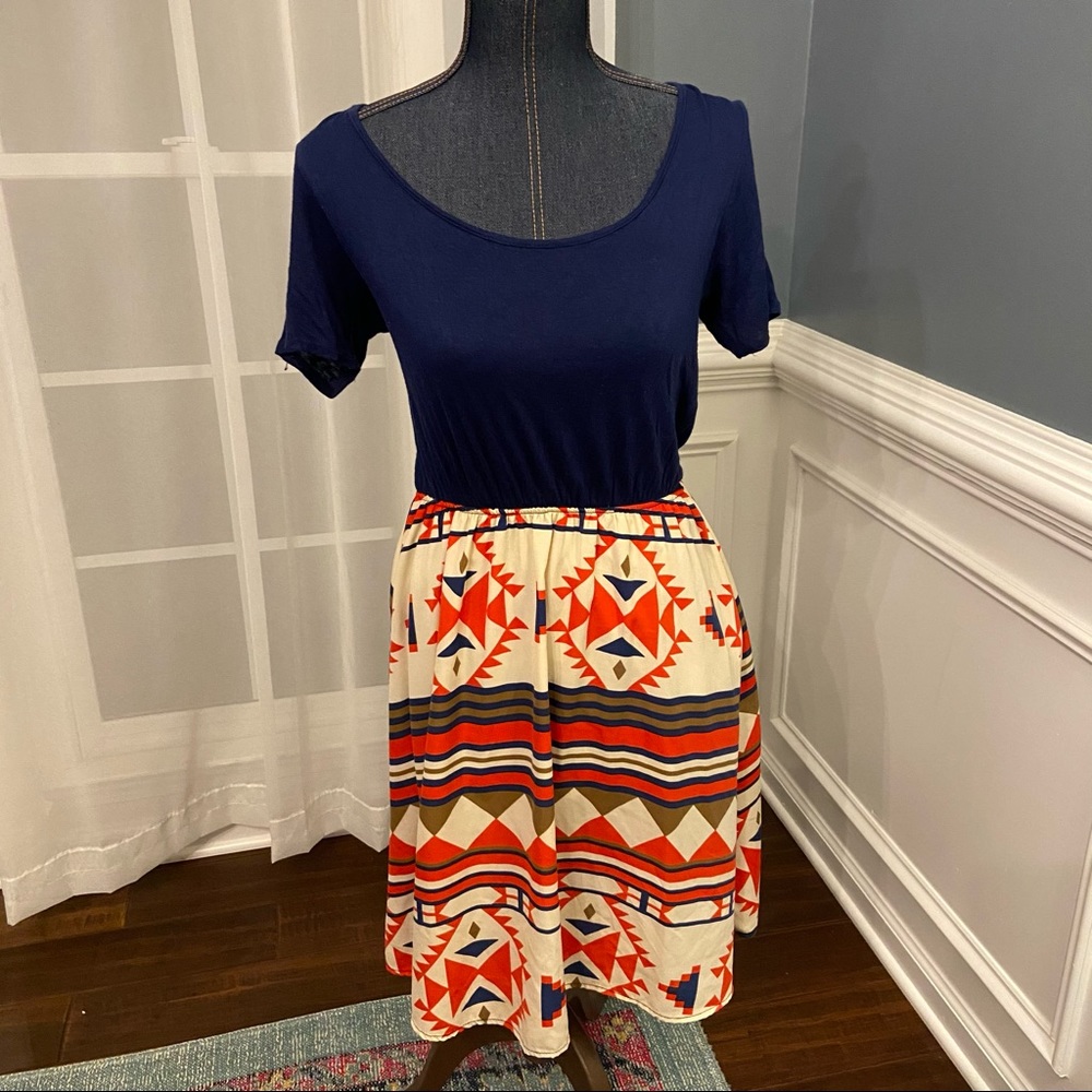 Aztec Pattern Jersey Top Dress Sz M